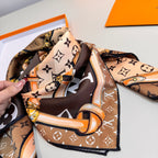 Stylish Four-Leaf Clover &amp; Letter Pattern Silk Scarf