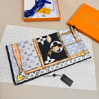 Stylish Four-Leaf Clover &amp; Letter Pattern Silk Scarf
