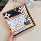 Stylish Four-Leaf Clover &amp; Letter Pattern Silk Scarf