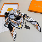 Stylish Four-Leaf Clover &amp; Letter Pattern Silk Scarf