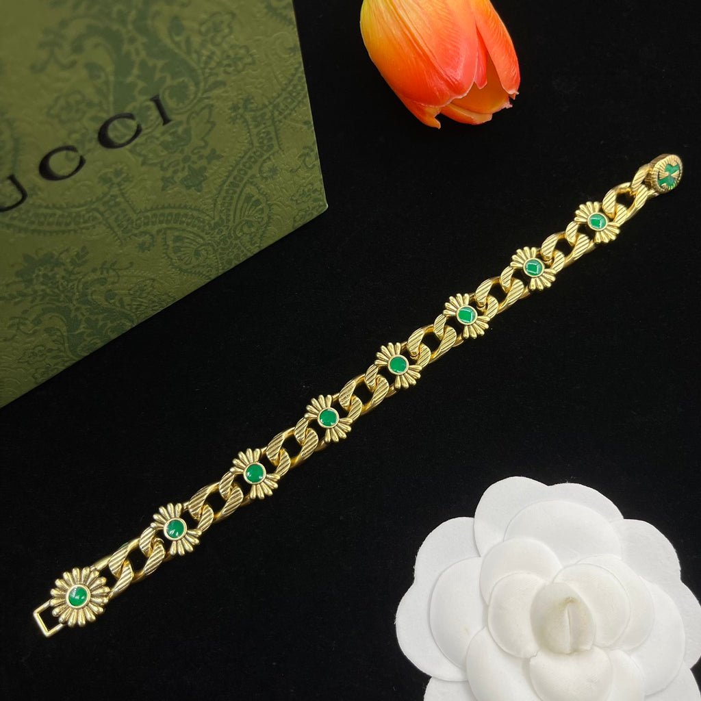 Classic GG Sunflower Motif Rhinestone Bracelet