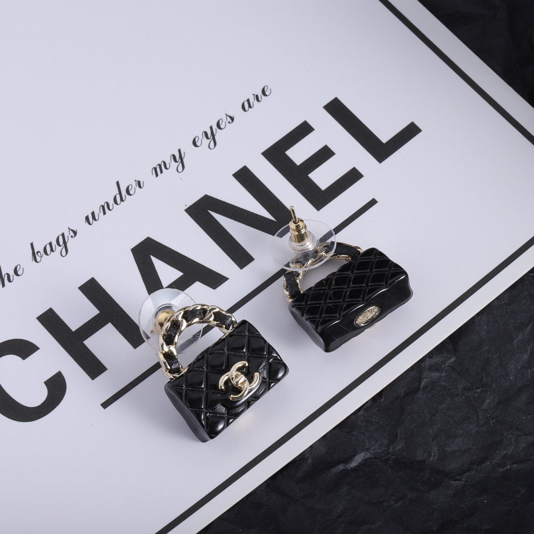 Stylish CC Handbag-Shaped Earrings