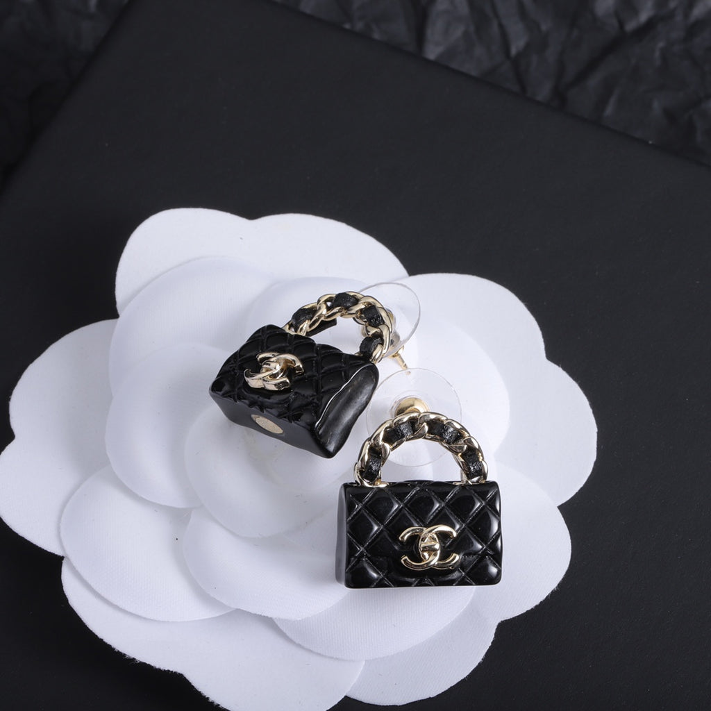 Stylish CC Handbag-Shaped Earrings