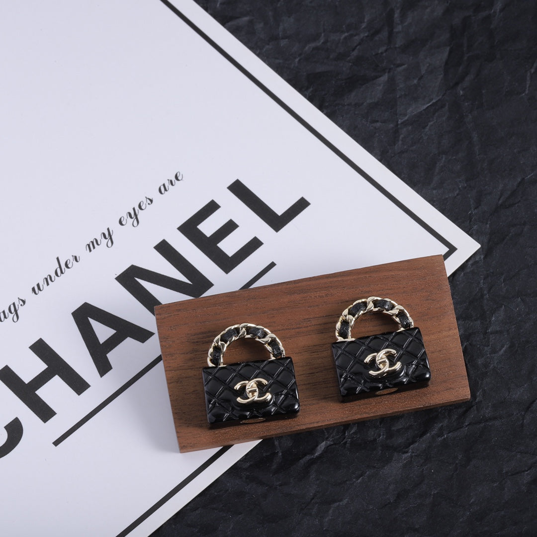 Stylish CC Handbag-Shaped Earrings