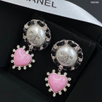 Stylish CC Rhinestone &amp Pearl Earrings