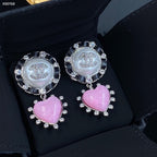 Stylish CC Rhinestone &amp Pearl Earrings