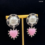 Stylish CC Rhinestone &amp Pearl Earrings