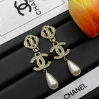 Stylish CC Pearl &amp; Rhinestone Dangle Earrings