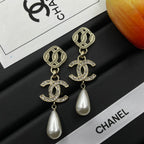Stylish CC Pearl &amp; Rhinestone Dangle Earrings