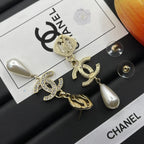 Stylish CC Pearl &amp; Rhinestone Dangle Earrings