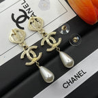 Stylish CC Pearl &amp; Rhinestone Dangle Earrings