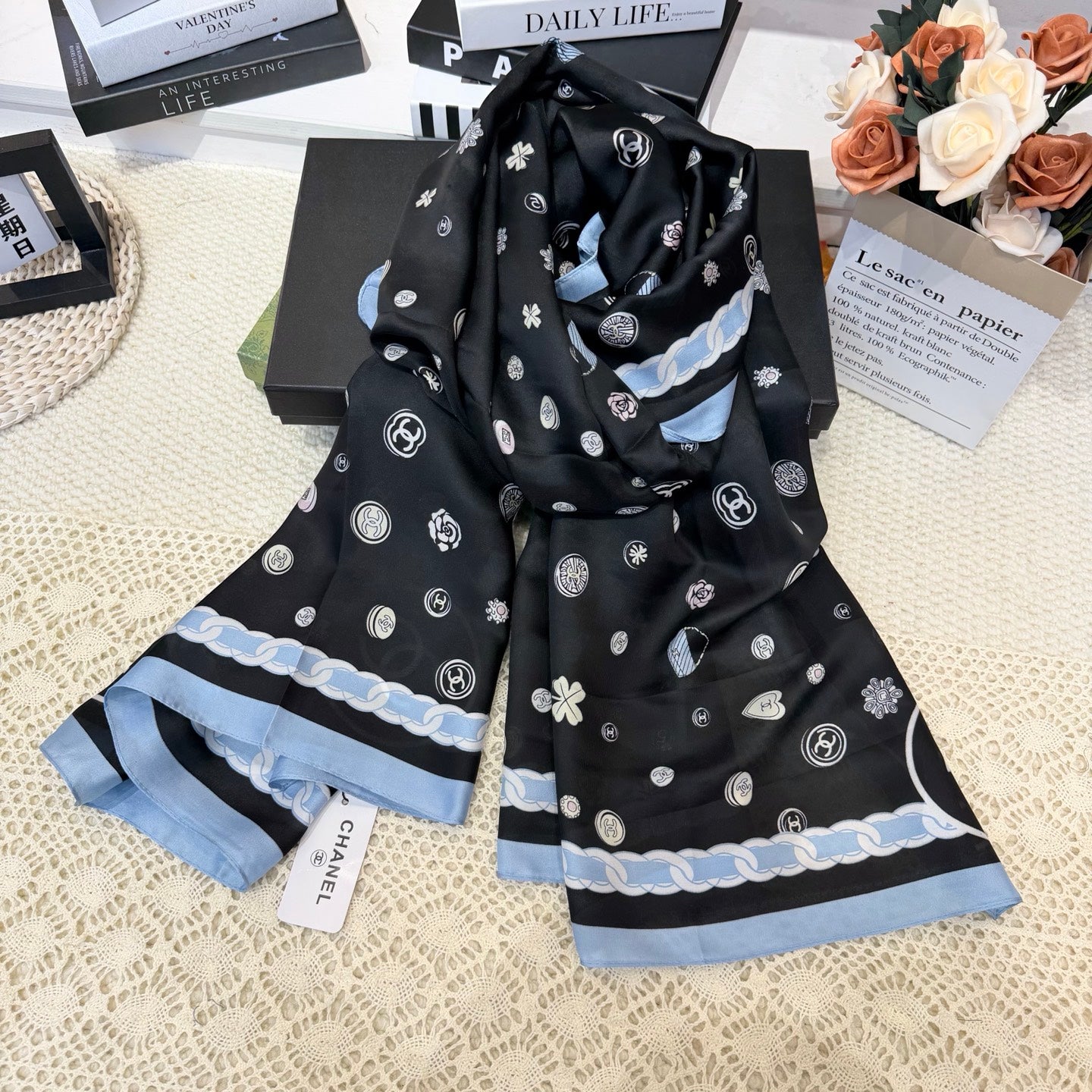 Fashionable CC Pattern Silk Scarf