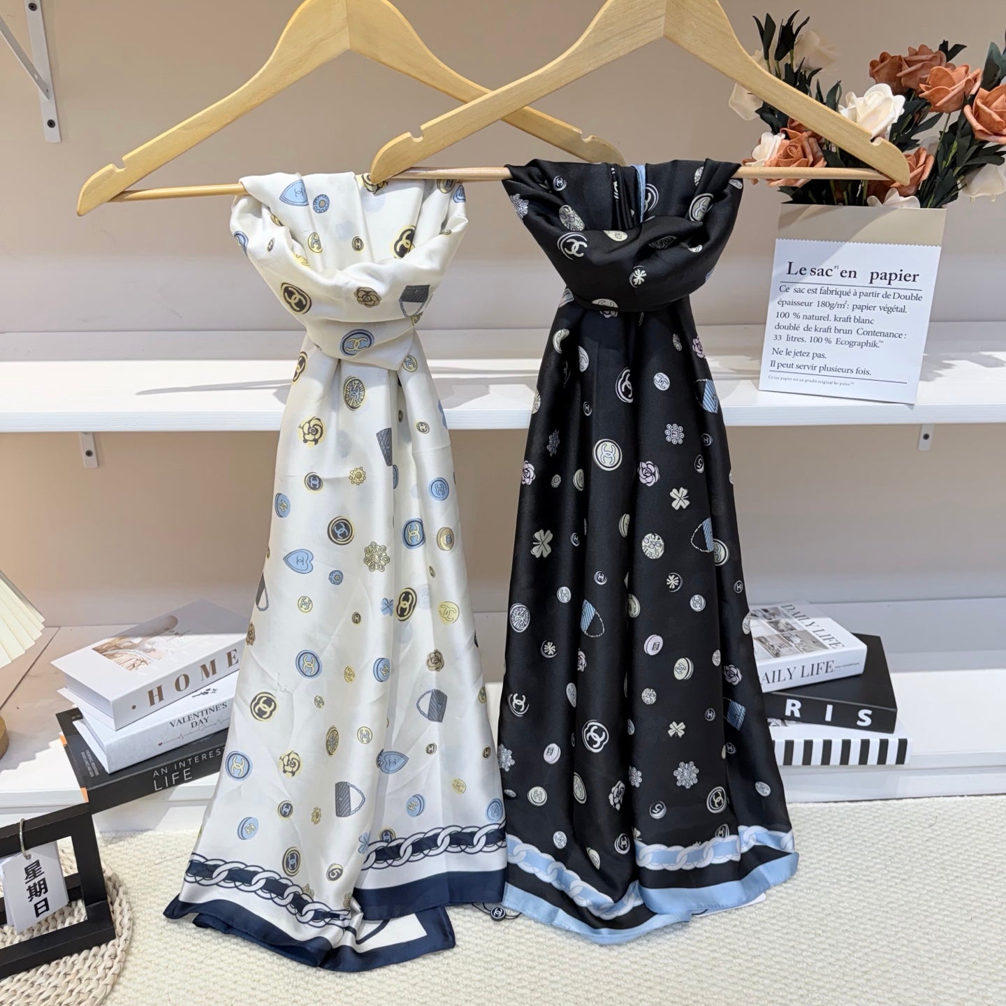 Fashionable CC Pattern Silk Scarf
