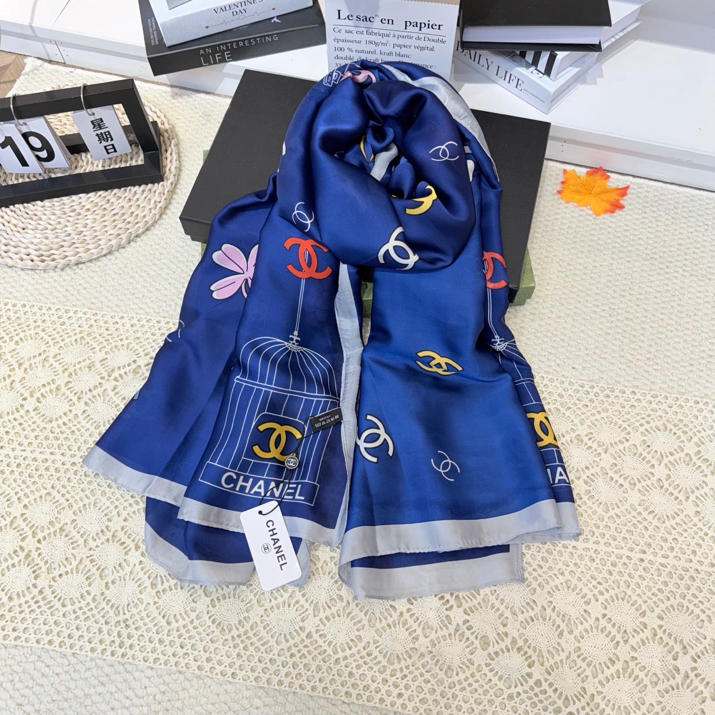 Fashionable CC Pattern Silk Scarf