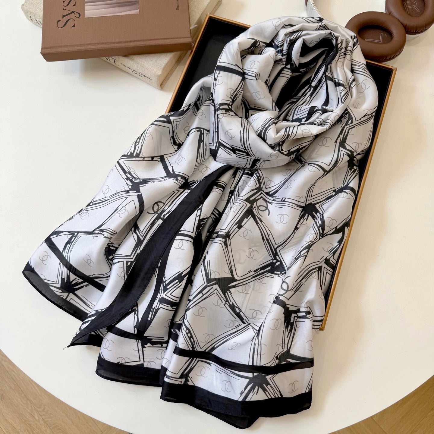 Fashionable CC Pattern Silk Scarf