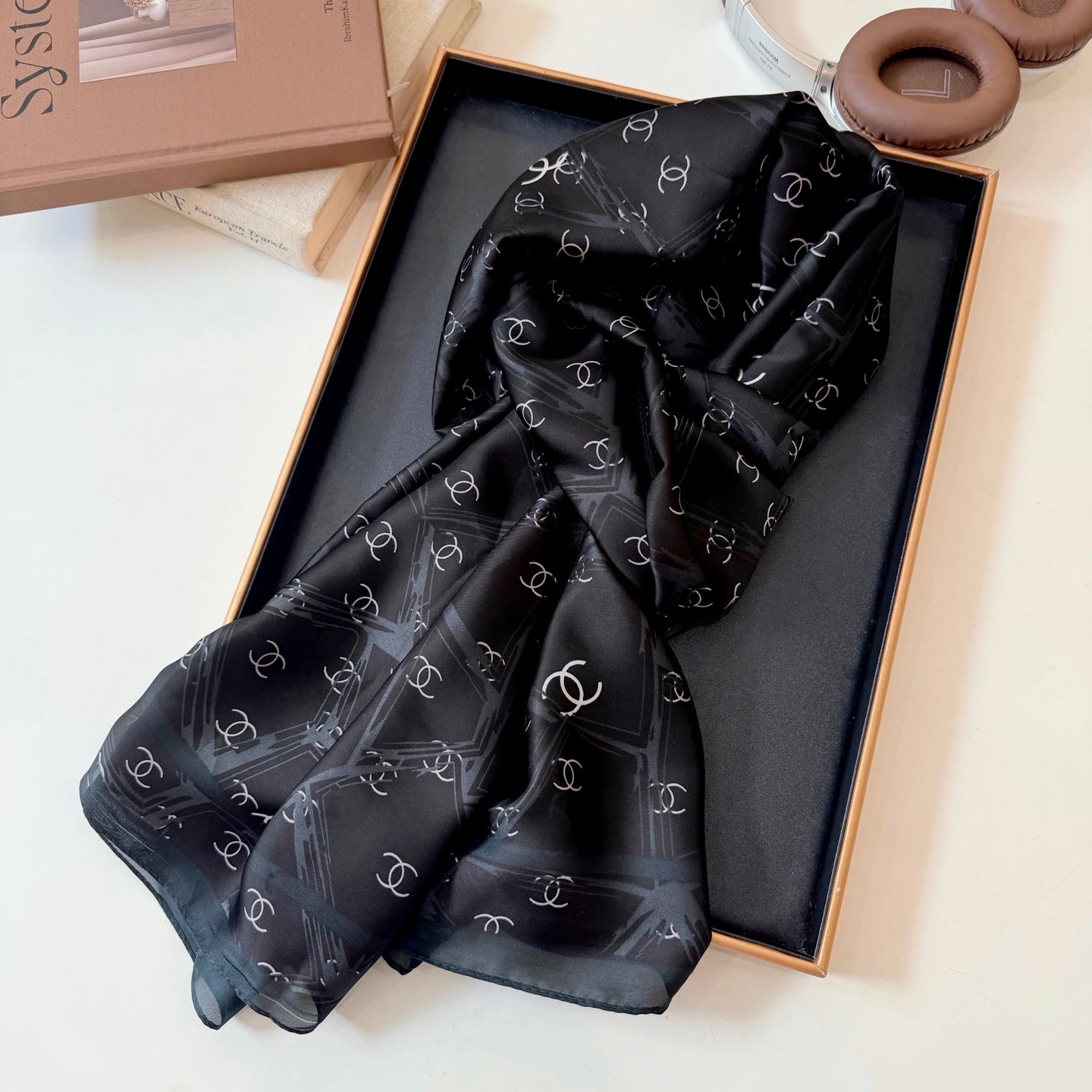 Fashionable CC Pattern Silk Scarf