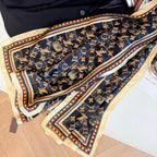 Stylish Four-Leaf Clover Print Silk Square Scarf