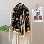 Stylish Four-Leaf Clover Print Silk Square Scarf