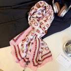 Stylish Four-Leaf Clover Print Silk Square Scarf