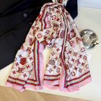Stylish Four-Leaf Clover Print Silk Square Scarf