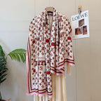Stylish Four-Leaf Clover Print Silk Square Scarf