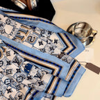 Stylish Four-Leaf Clover Print Silk Square Scarf