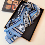 Stylish Four-Leaf Clover Print Silk Square Scarf