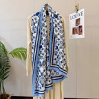 Stylish Four-Leaf Clover Print Silk Square Scarf