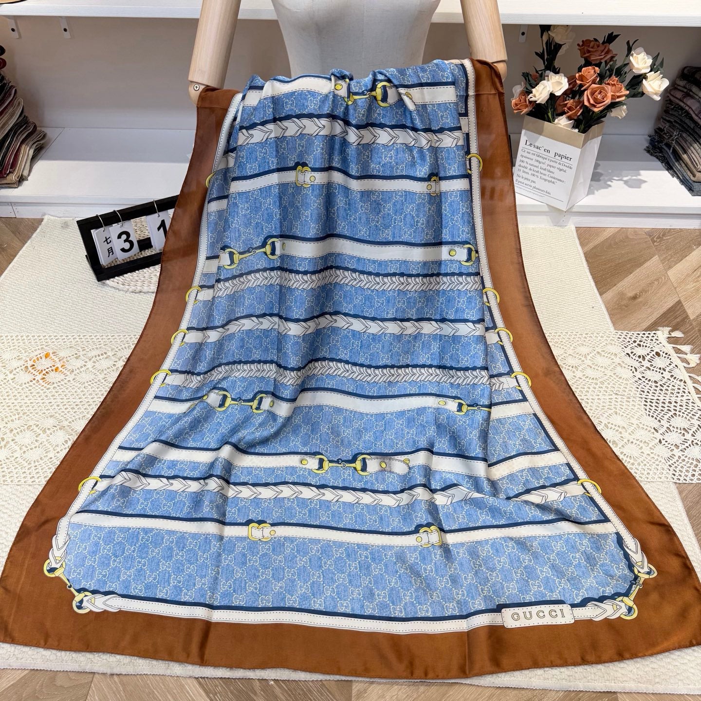 Stylish GG-Pattern Silk Square Scarf
