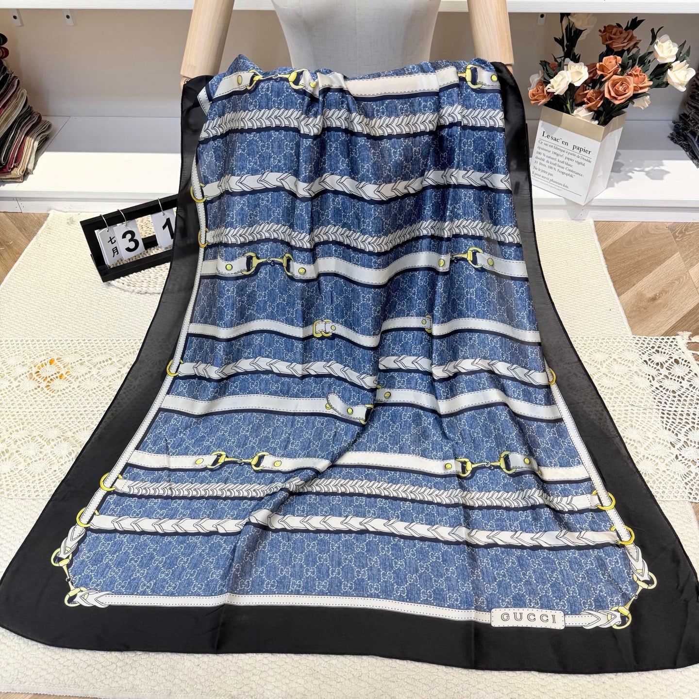 Stylish GG-Pattern Silk Square Scarf