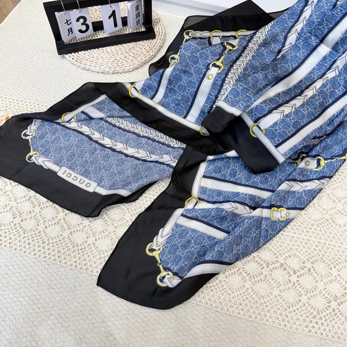 Stylish GG-Pattern Silk Square Scarf
