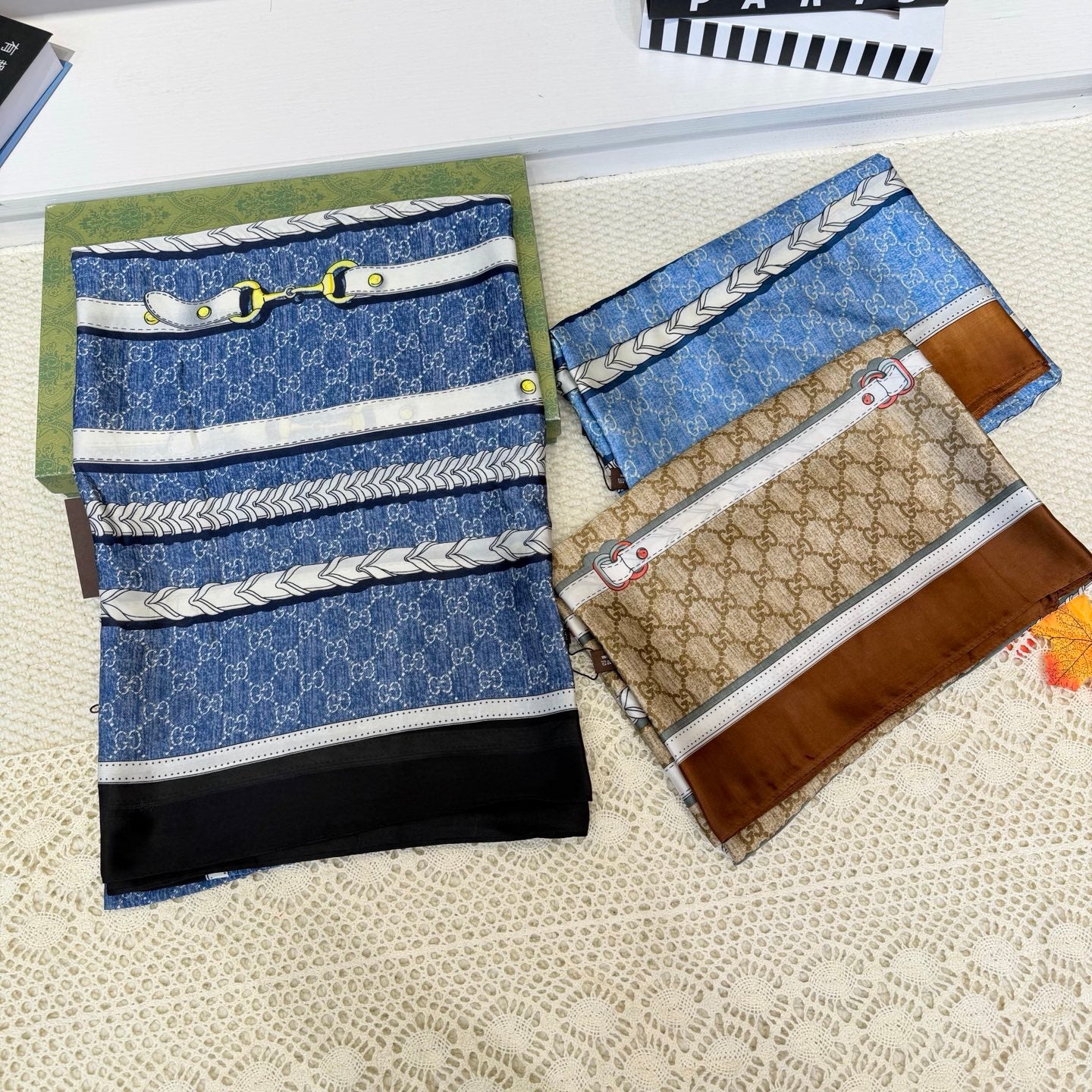 Stylish GG-Pattern Silk Square Scarf