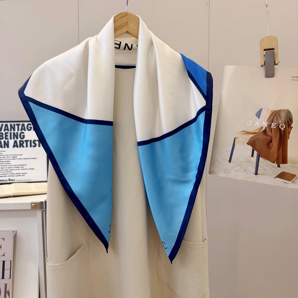 Stylish CC-Pattern Silk Square Scarf