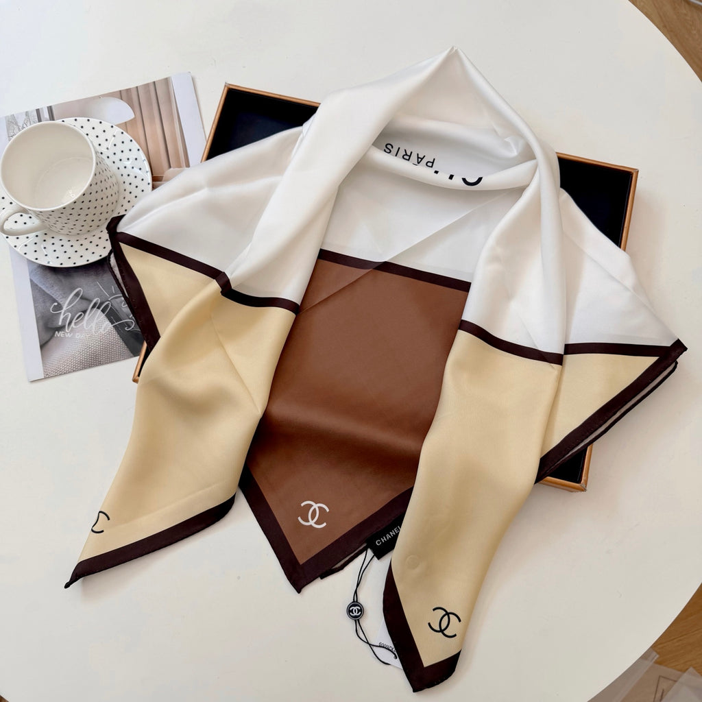 Stylish CC-Pattern Silk Square Scarf