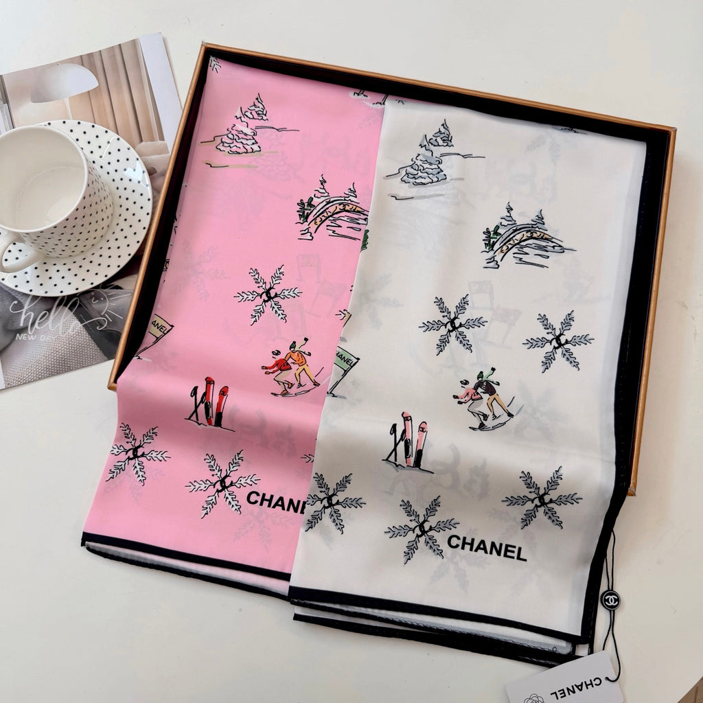 Stylish CC-Pattern Silk Square Scarf