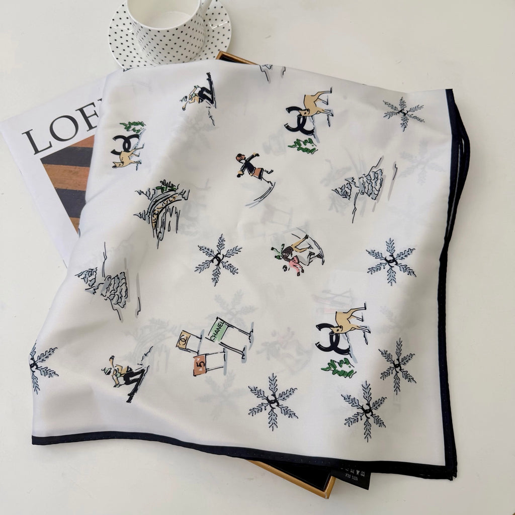 Stylish CC-Pattern Silk Square Scarf
