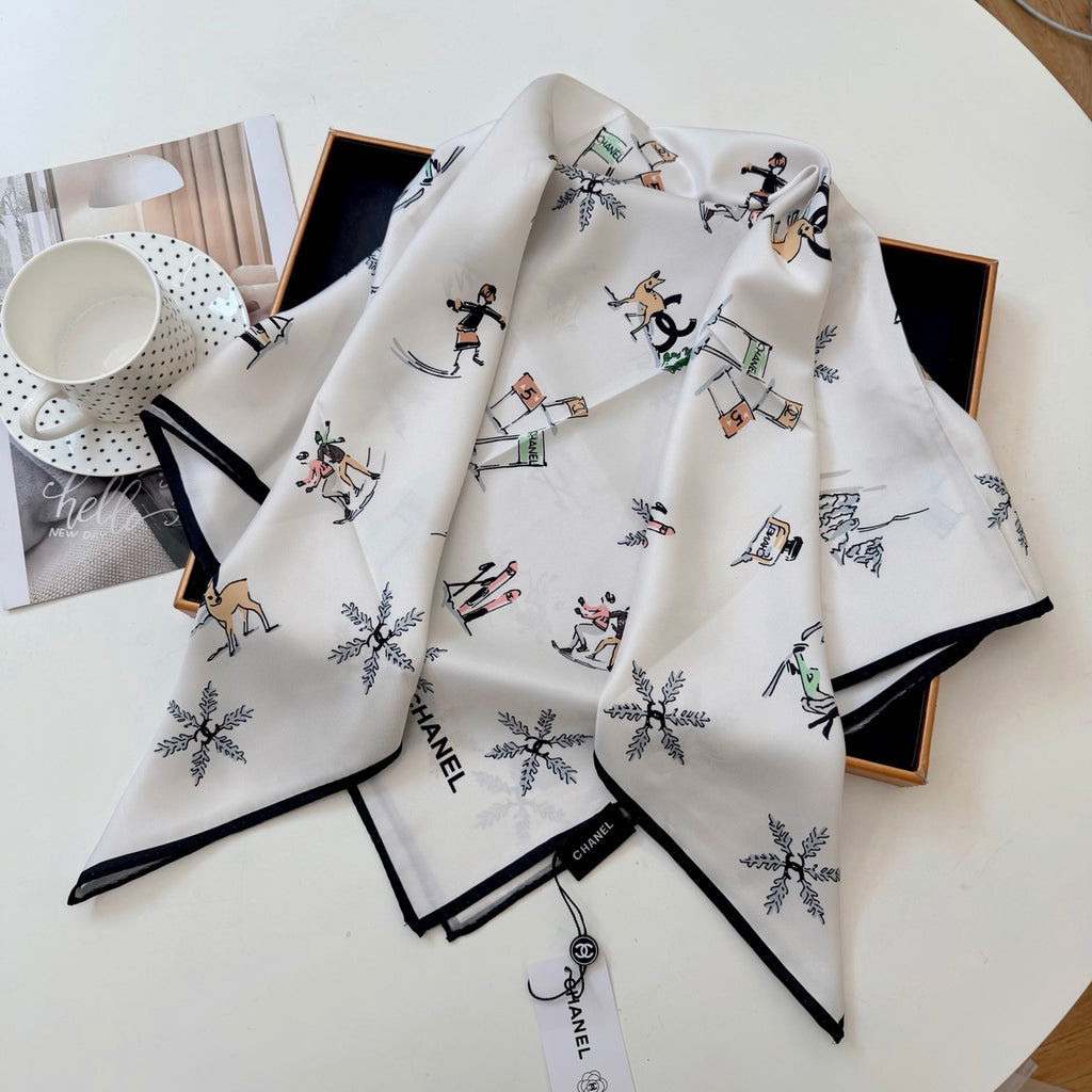 Stylish CC-Pattern Silk Square Scarf
