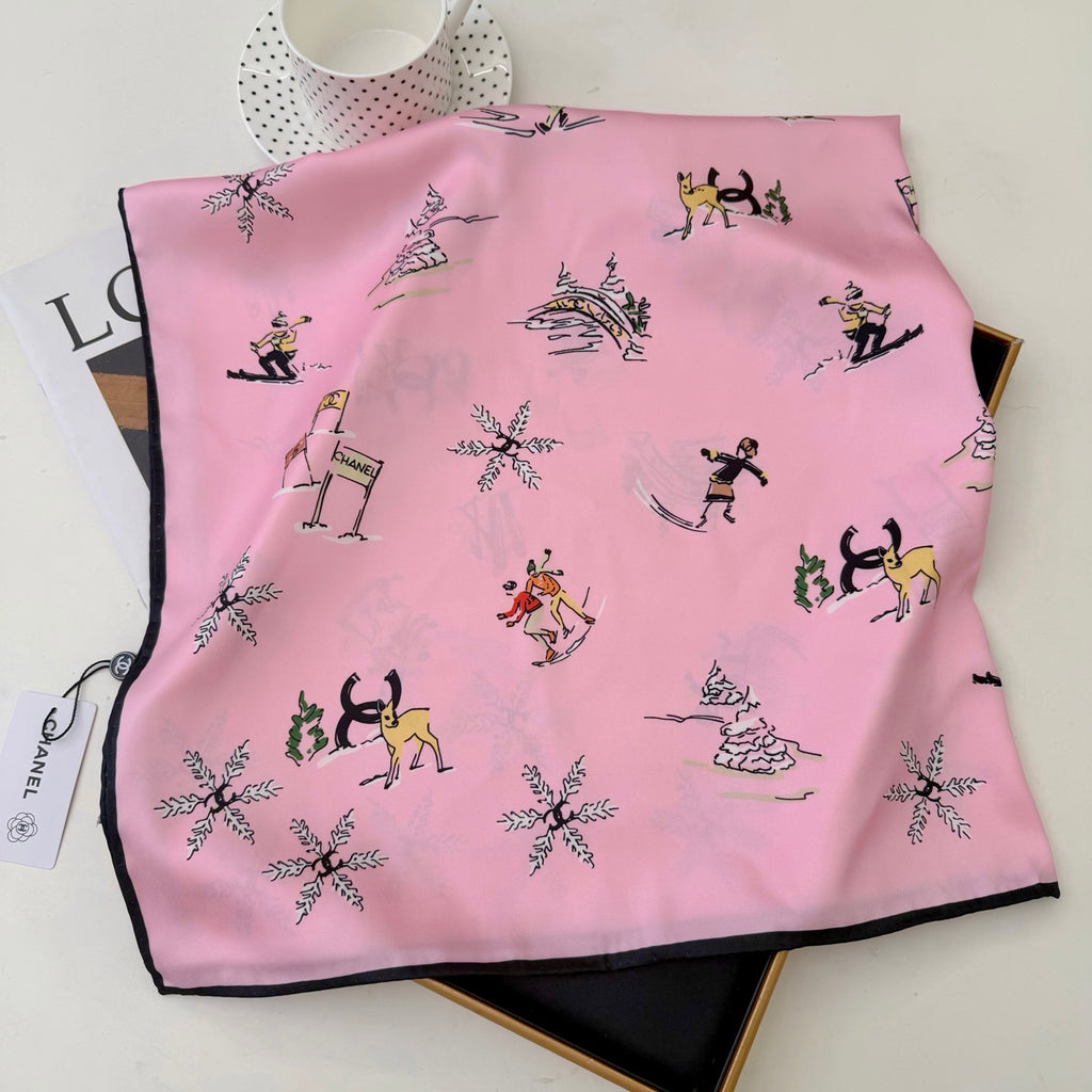 Stylish CC-Pattern Silk Square Scarf