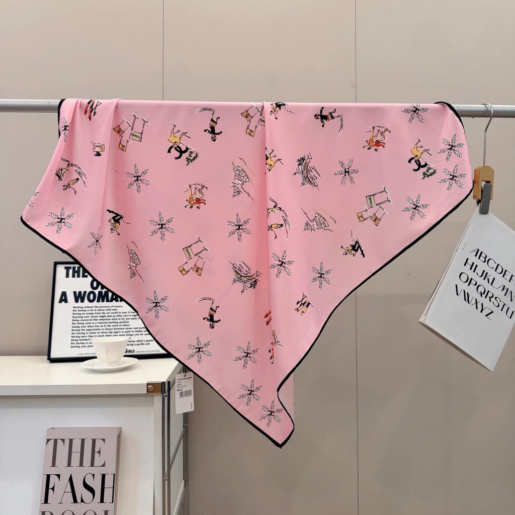 Stylish CC-Pattern Silk Square Scarf