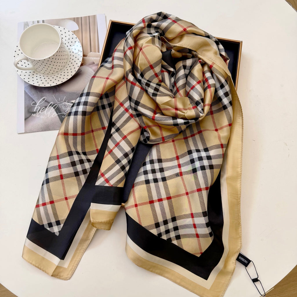 Stylish BUR-pattern Silk Square Scarf