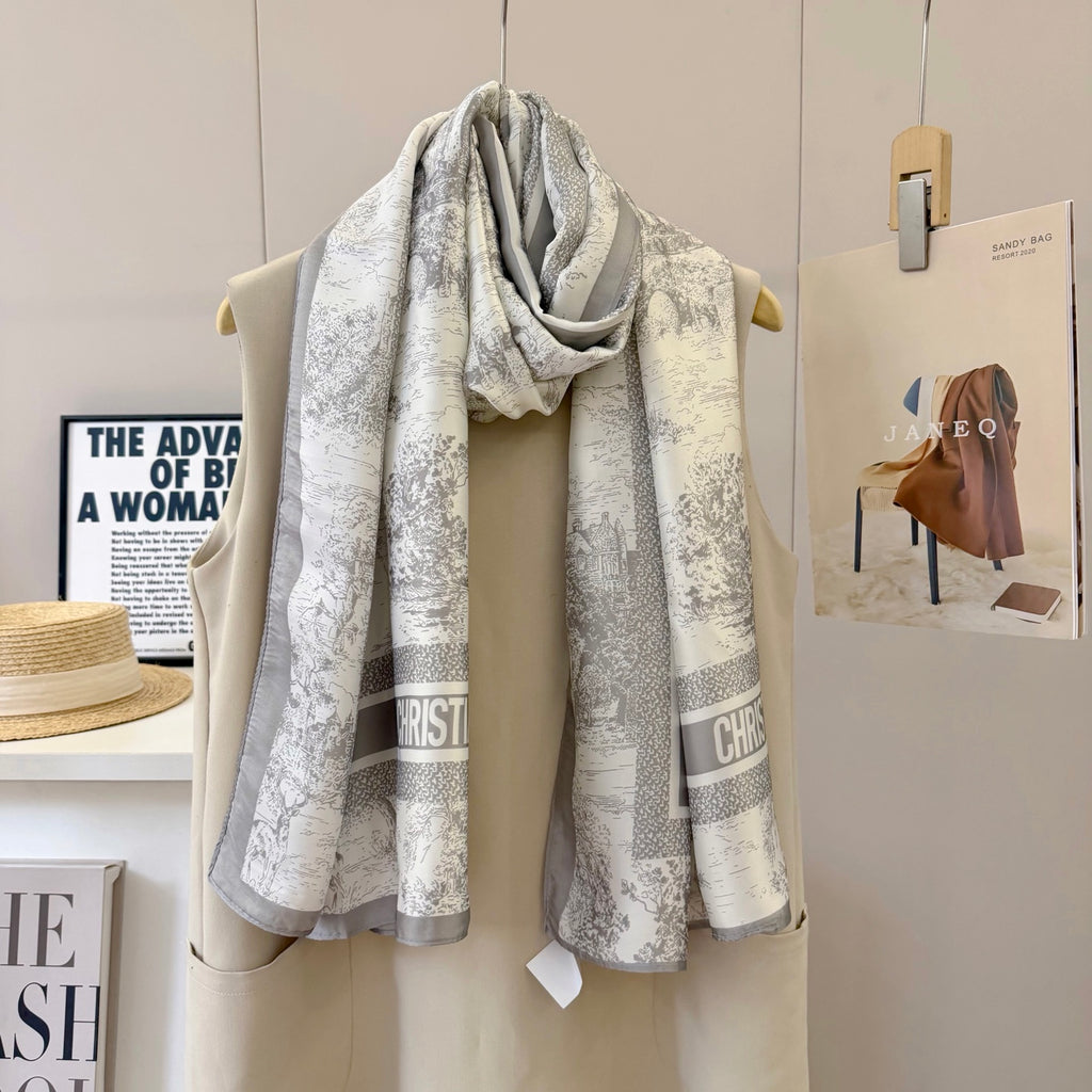 Stylish CD-Pattern Silk Square Scarf