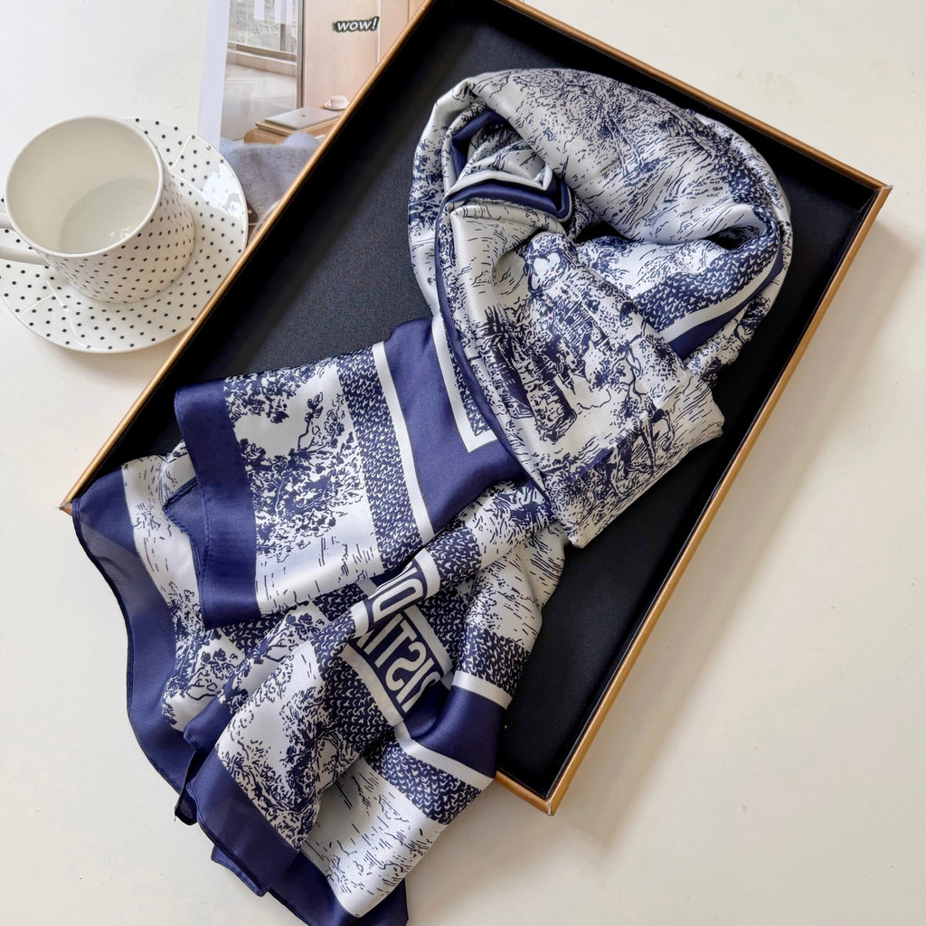 Stylish CD-Pattern Silk Square Scarf