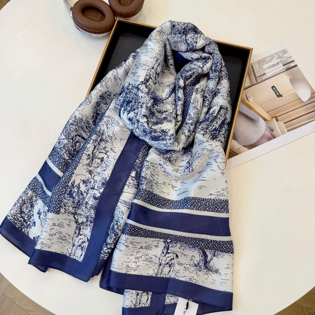 Stylish CD-Pattern Silk Square Scarf