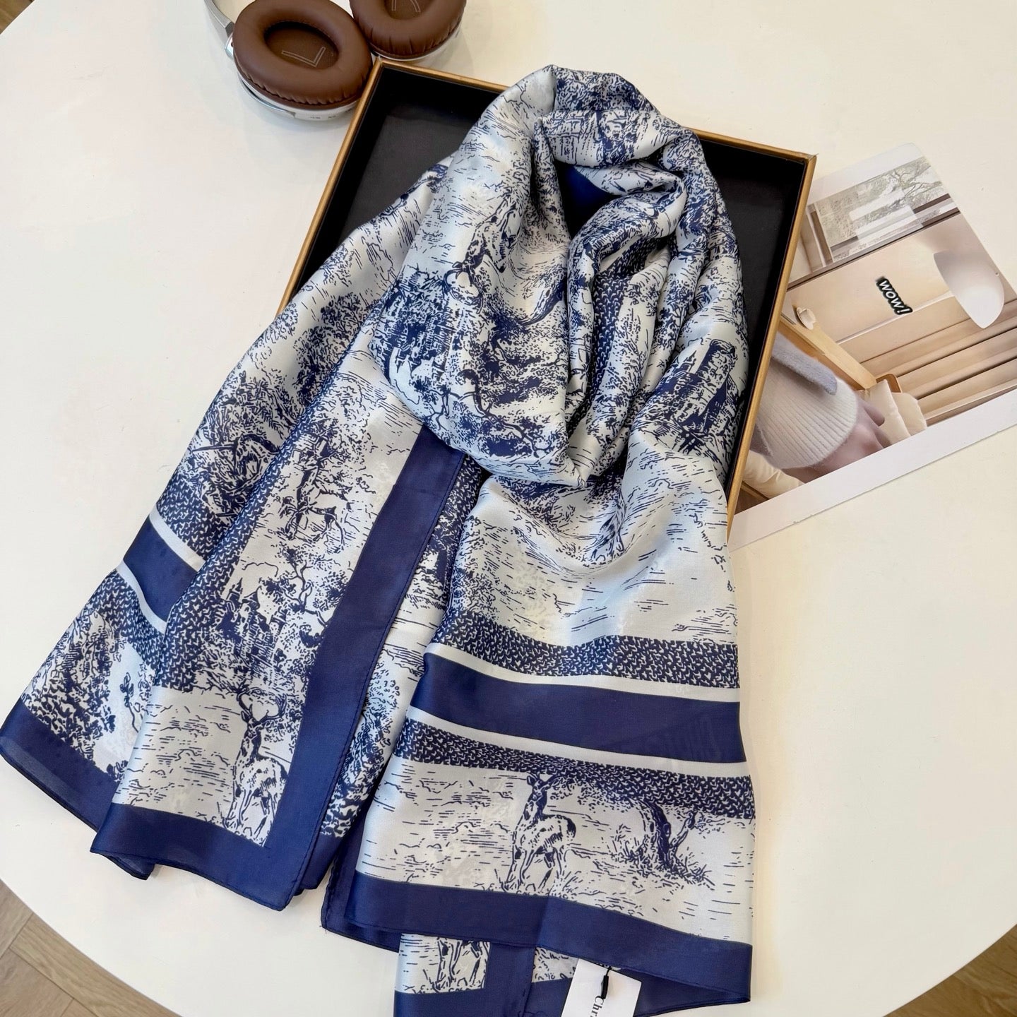 Stylish CD-Pattern Silk Square Scarf