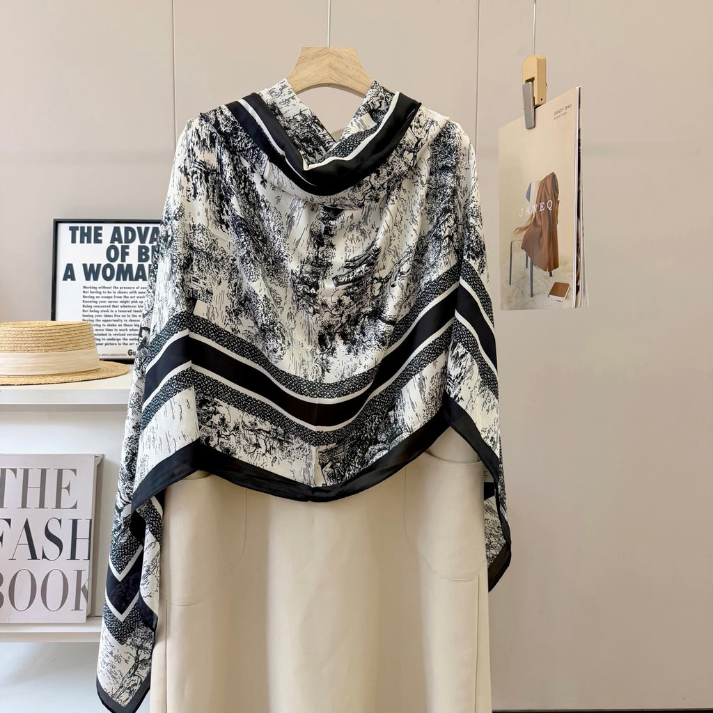 Stylish CD-Pattern Silk Square Scarf