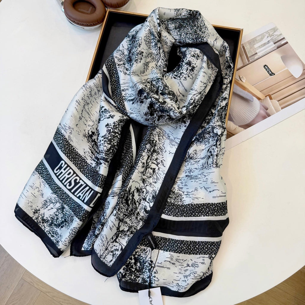 Stylish CD-Pattern Silk Square Scarf