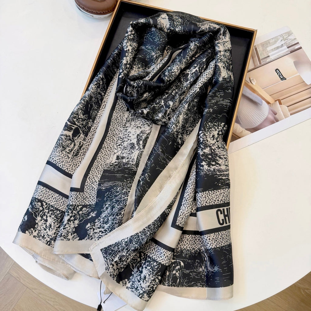 Stylish CD-Pattern Silk Square Scarf