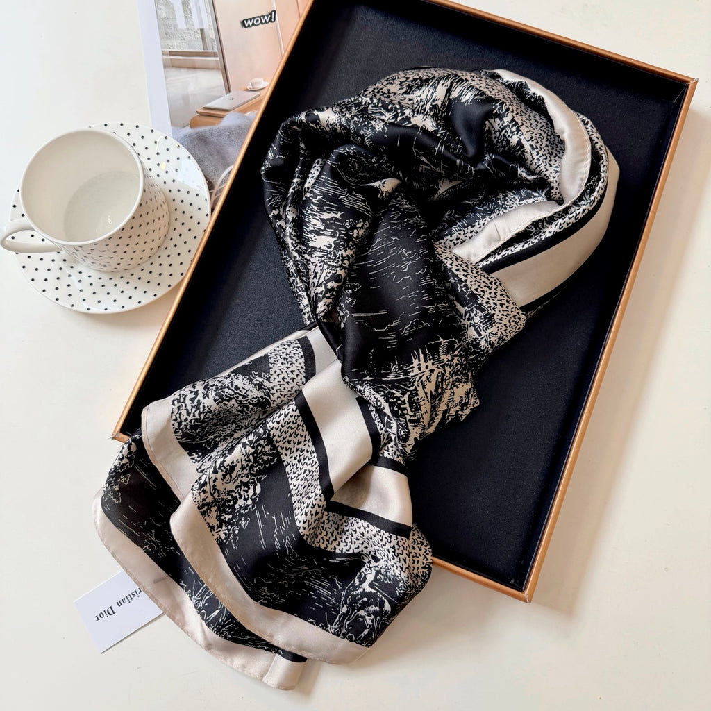 Stylish CD-Pattern Silk Square Scarf