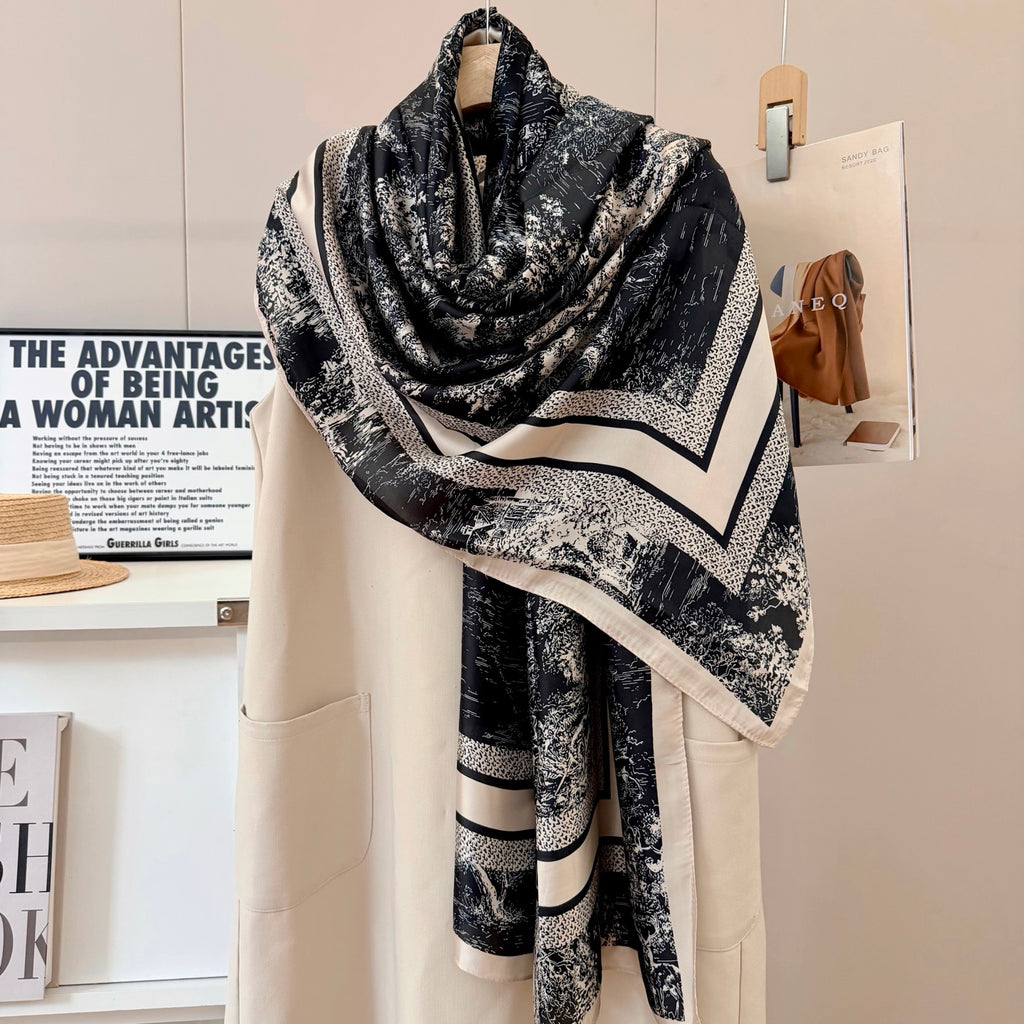 Stylish CD-Pattern Silk Square Scarf