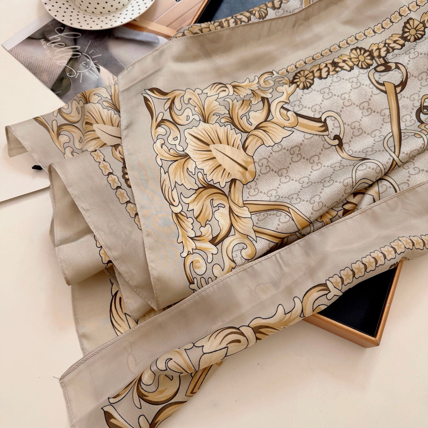 Stylish GG-Pattern Silk Square Scarf